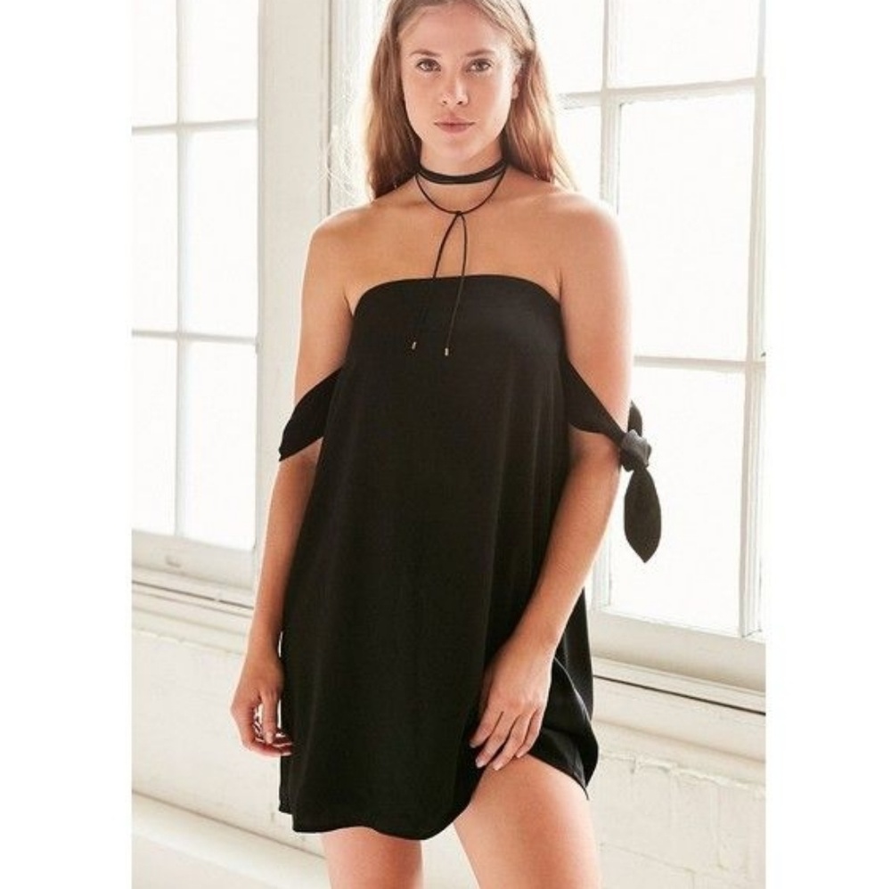 Black Tie Sleeve Off the Shoulder Mini Dress S - Picture 1 of 2